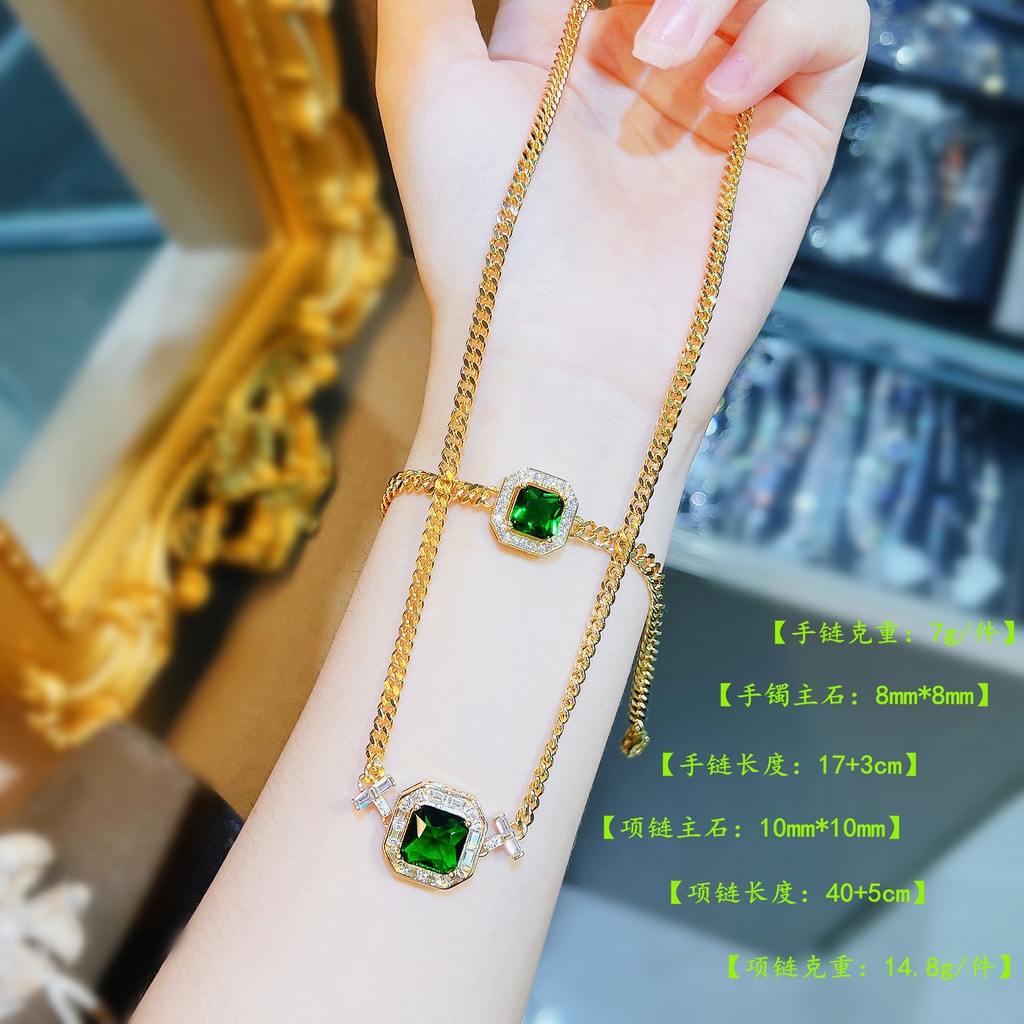 Goldkingdom Perhiasan Fashion Emas Asli Kadar 375 Bangkok Aksesoris Ready Stock Perhiasan Lapis Emas Emerald Square Diamond Chain Rantai Vintage Cuban Chain Bracelet