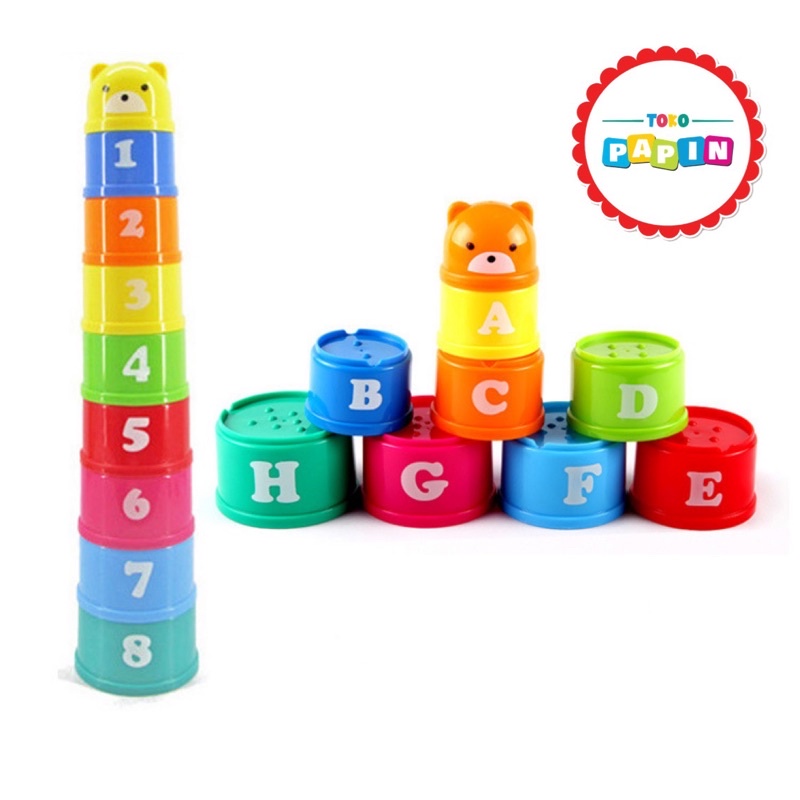 TokoPapin Mainan Edukasi Anak Bayi Tower Puzzle Susun Stacking Cup Cangkir Gelas Warna