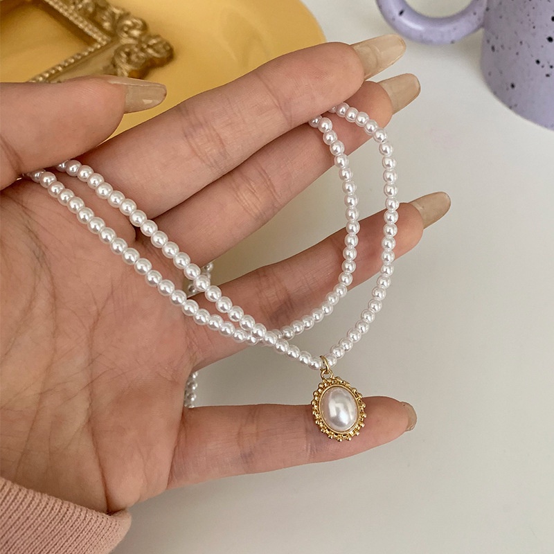 Kalung choker Rantai Klavikula Hias Mutiara Imitasi Ganda Untuk Wanita