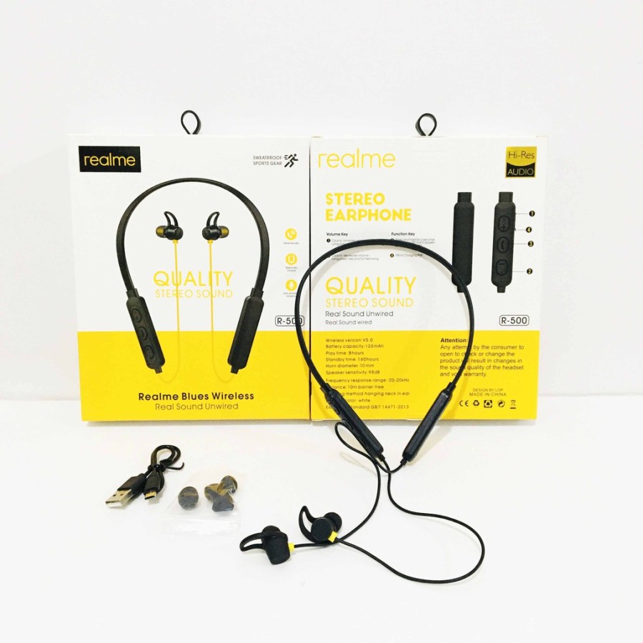 Headset Realme Bluetooth R-500 Handsfree Wireless Sport Earphone R500