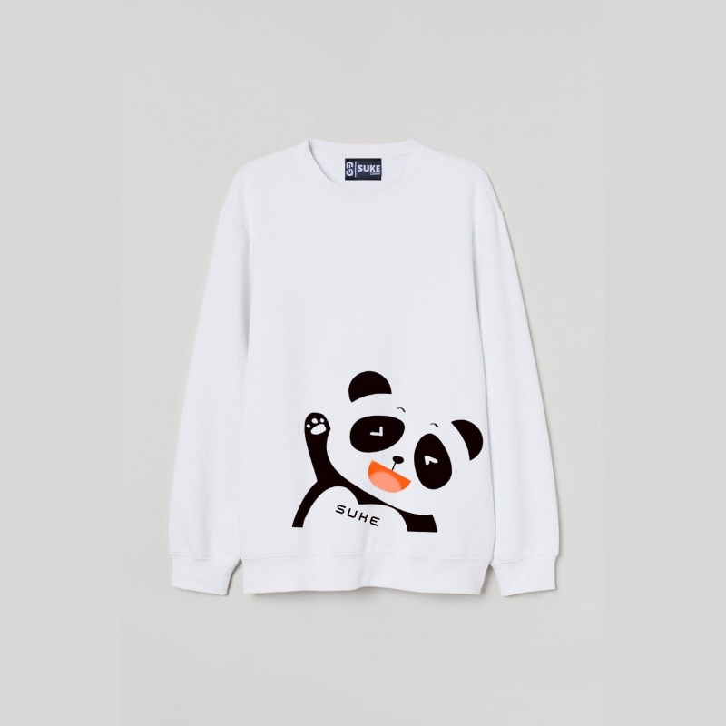 Jaket crewneck wanita korea gambar panda warna putih | sweatshirt korean look lucu wanita aesthetic | jaket wanita murah | sweater kekinian terbaru wanita | sweater viral tiktok | baju viral tiktok |