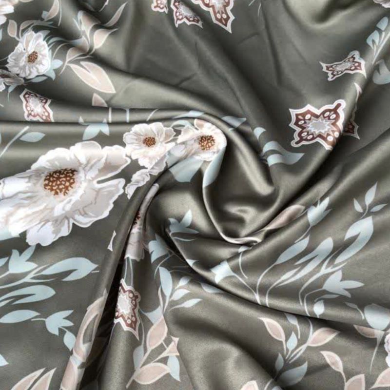 Kain D. Silk Mengkilap Motif Bunga Bjorka Harga setengah meter