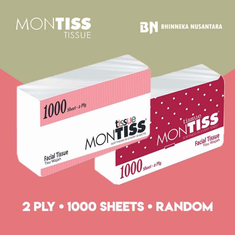 Tisu Montiss Facial Tissue 1000 Sheets / MONTISS 1000 Sheets Facial Tissue Tissu