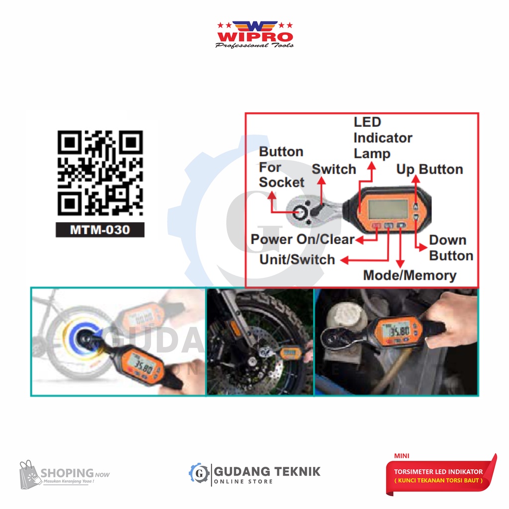 Torsimeter Digital Mini 1/4&quot; WIPRO MTM-030 / Kunci Momen Torsi Baut 0.9-30 N.m WIPRO MTM030 - TORSI INDIKATOR LED  WIPRO MTM 030