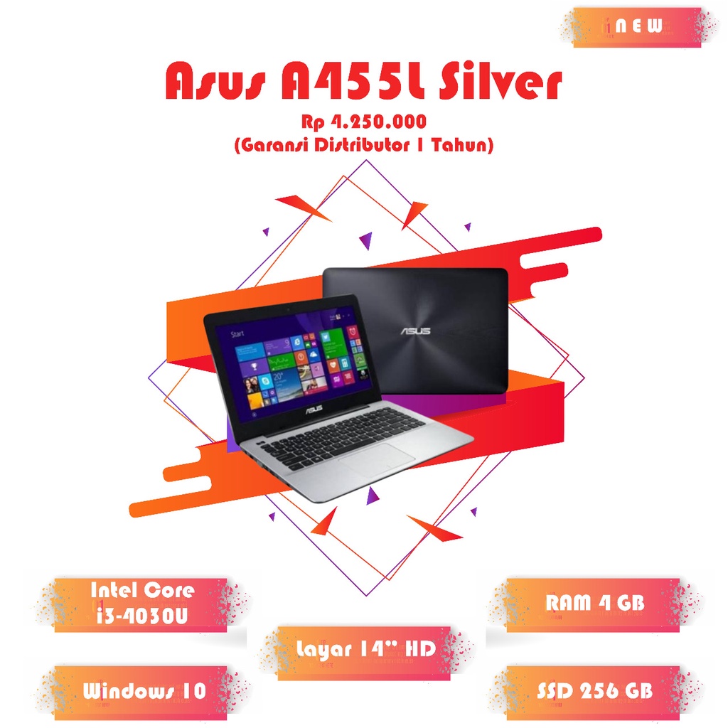 Promo Laptop Baru | Asus A455L Core i3 RAM 4GB SSD 256GB 14" HD Windows 10 4 jutaan Baru