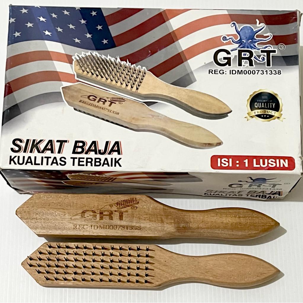 [12PCS] Sikat Baja Gagang Kayu Tebal Wire Brush USA GRT 6 Baris