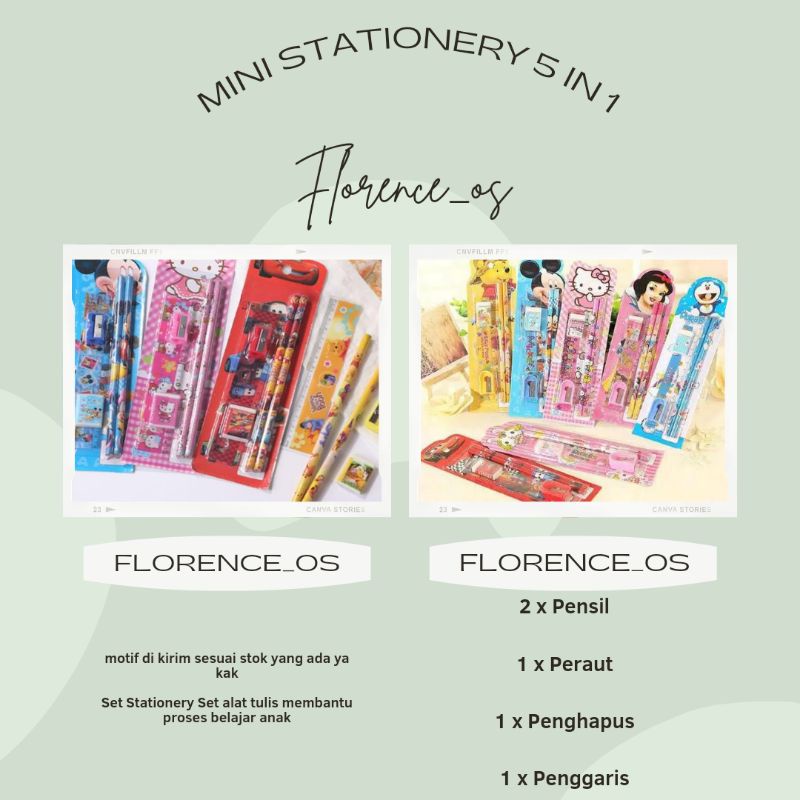 

FLO - MINI STATIONERY 5 IN 1 / SET ALAT TULIS 5 in 1 KARAKTER LUCU