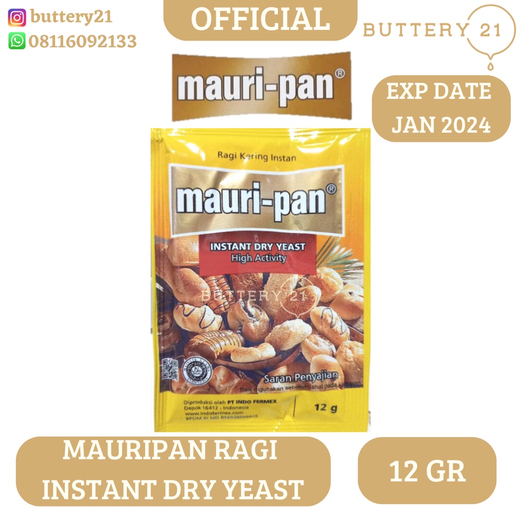 

MAURIPAN RAGI KERING INSTAN 1 SACHETS 12 GR MAURI-PAN INSTANT DRY YEAST