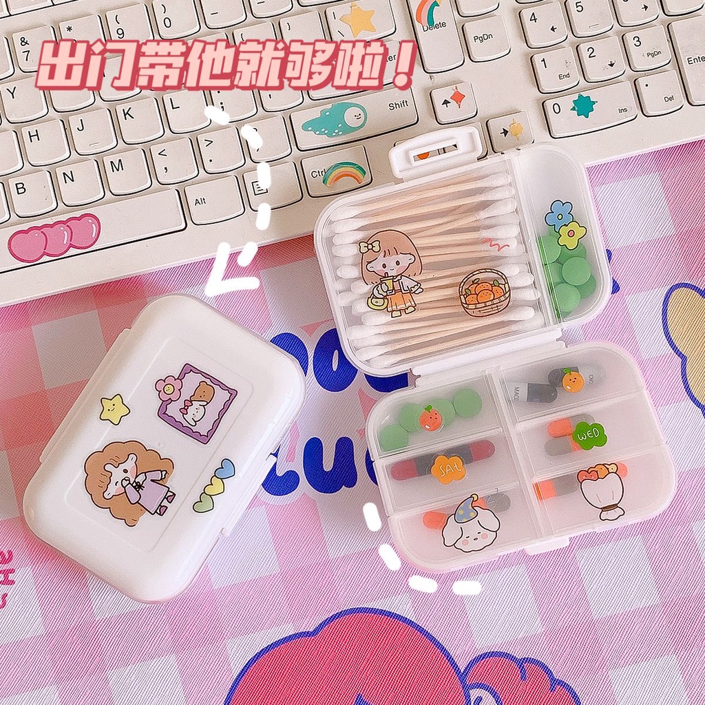 [Littlecrab] Box Obat Organizer Kotak Penyimpanan Medicine 8 Sekat Besar Kecil Multifungsi Aesthetic Flip Open Mini Box Kotak Putih Transparan Unik Stationary Kit Aesthetic Organizer