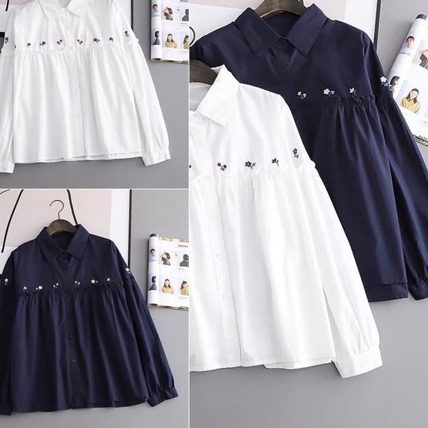 7.7 Sell Blouse Wanita Korean - Colarie Blouse Mango Crepe Kancing Aktif Bordir - Atasan Wanita Mura