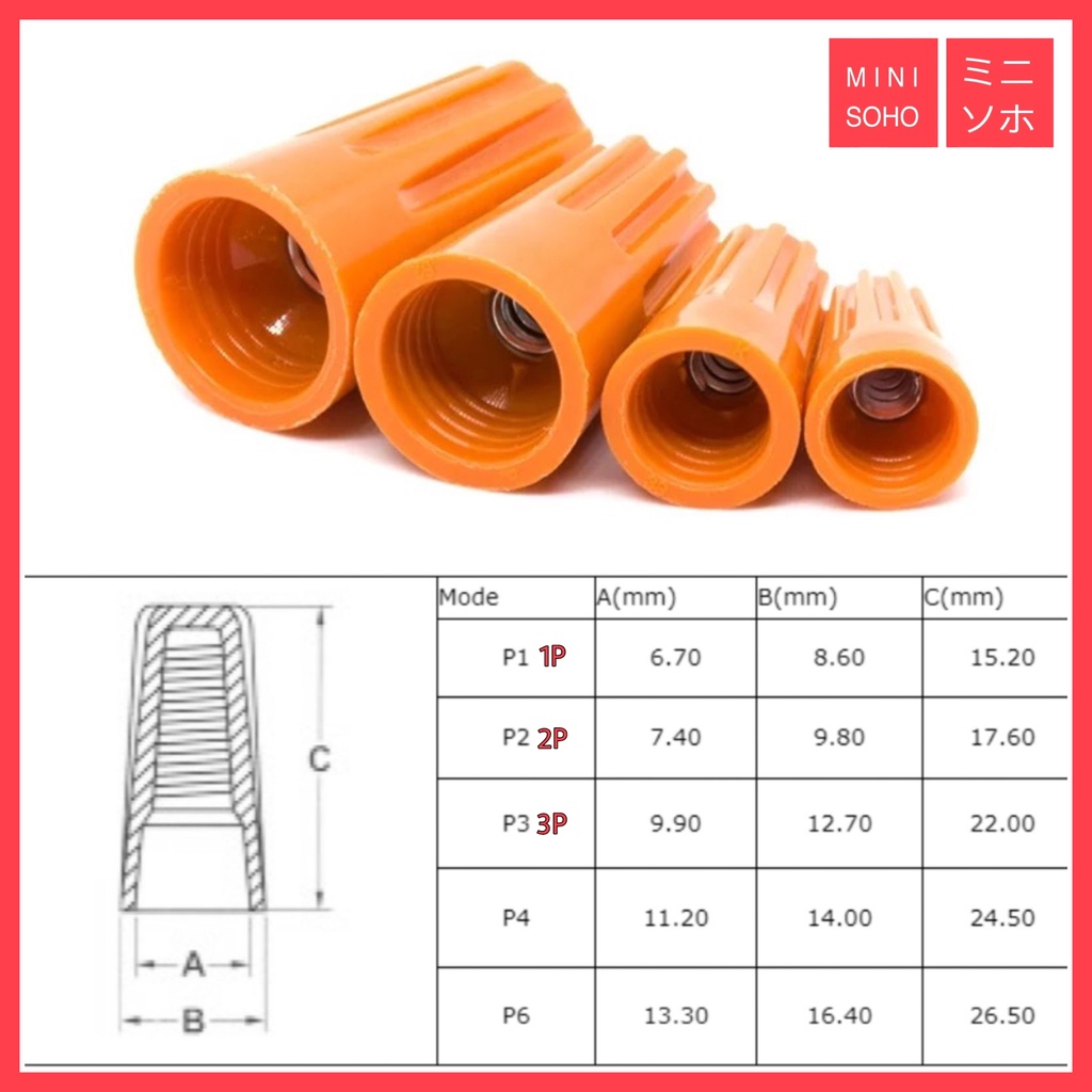 Lasdop Putar 1P / 2P / 3P / CE-1X / CE-2X / CE-5X Wire Connector Crimping Cap Krimping Penyambung Kabel - Orange / Bening