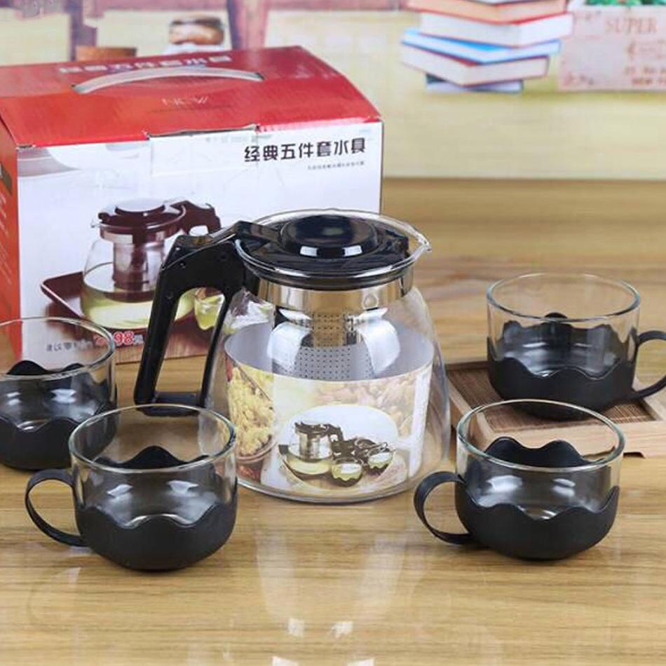Lebih hemat--[TERMURAH]SETT TEKO TEA POT SET 5 IN 1/TEKO DAN GELAS KACA SET / TEKO TEH SET 5 in 1 GR