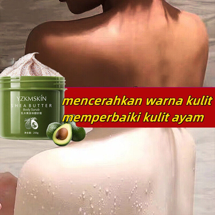 Lulur pemutih badan YZKMSKIN shea butter body scrub 250g dengan cepat mengangkat kulit mati dalam ku