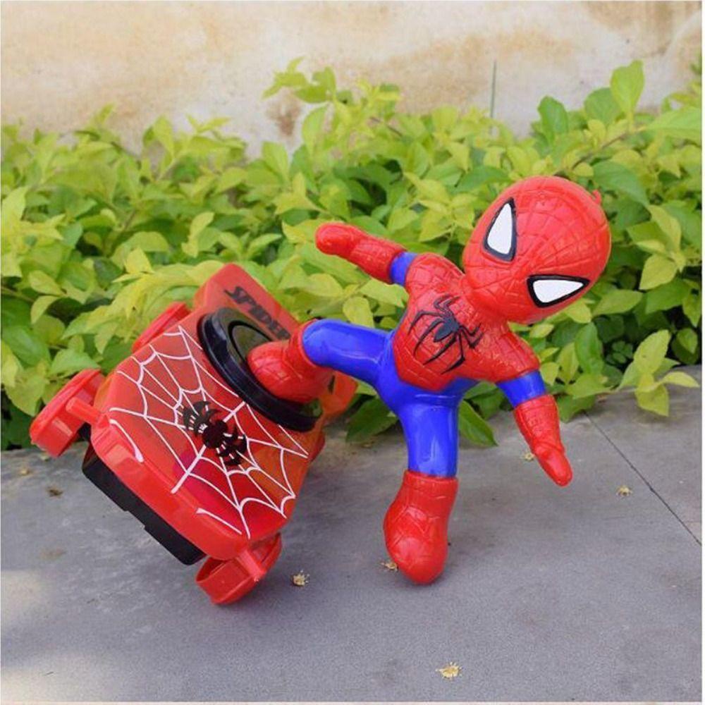 Lanfy Spider-Man Mainan Musik Hadiah Anak Untuk Anak Laki-Laki Acousto-optic Anime Action Figure Spider Man Model Mainan Mobil Mainan Stunt Scooters Flip Otomatis