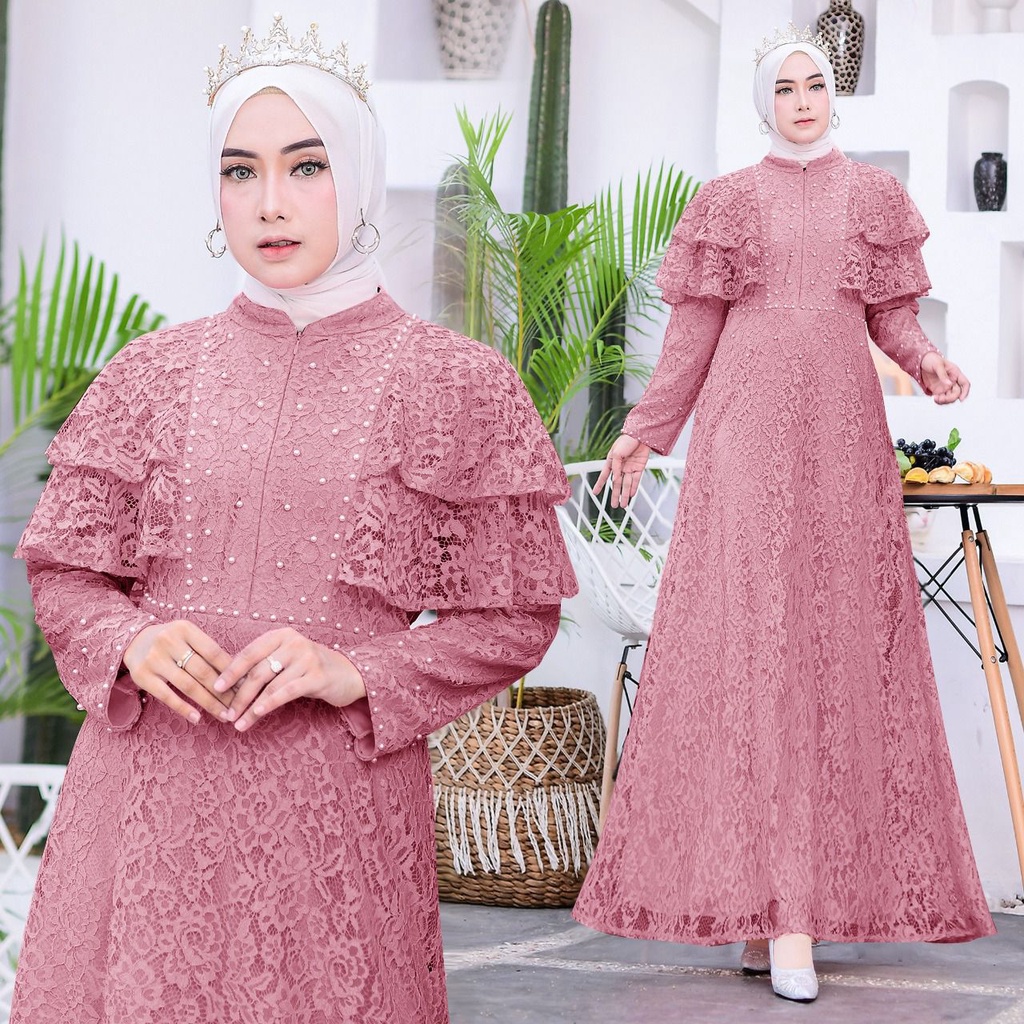 (New Product) Gamis Maxi Camila/Full Brukat Tulang/Busui Friendly Tangan Susun Dua Layer/Dress Kondangan Remaja dan Dewasa/Fashion Muslim Briesmaid