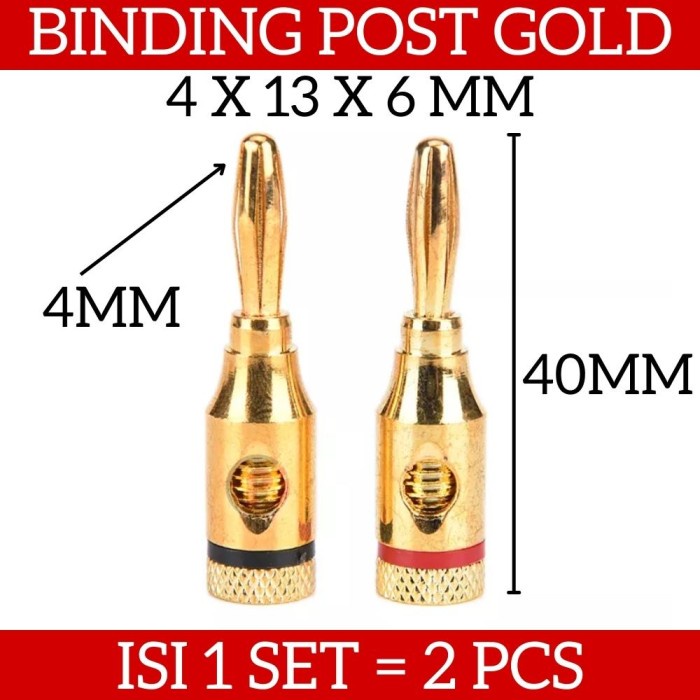 Isi 1 Set Jack Banana Binding Post Gold Male Konektor 4mm Stackable