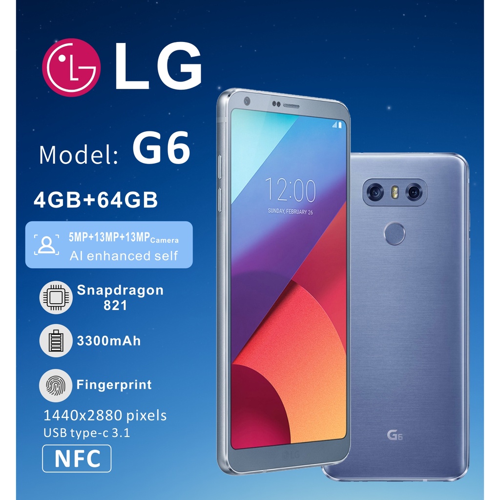 (ori) Hp LG G6-NFC-13MP+13MP+5MP type-c 4GB+64GB  5.7 inci hp samsung & sony display hp murah pk terbaru 2022 reno 8