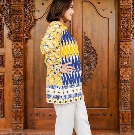 Terbaru Batik zigzag kuning blouse batik wanita jumbo batik warna kuning baju batik wanita