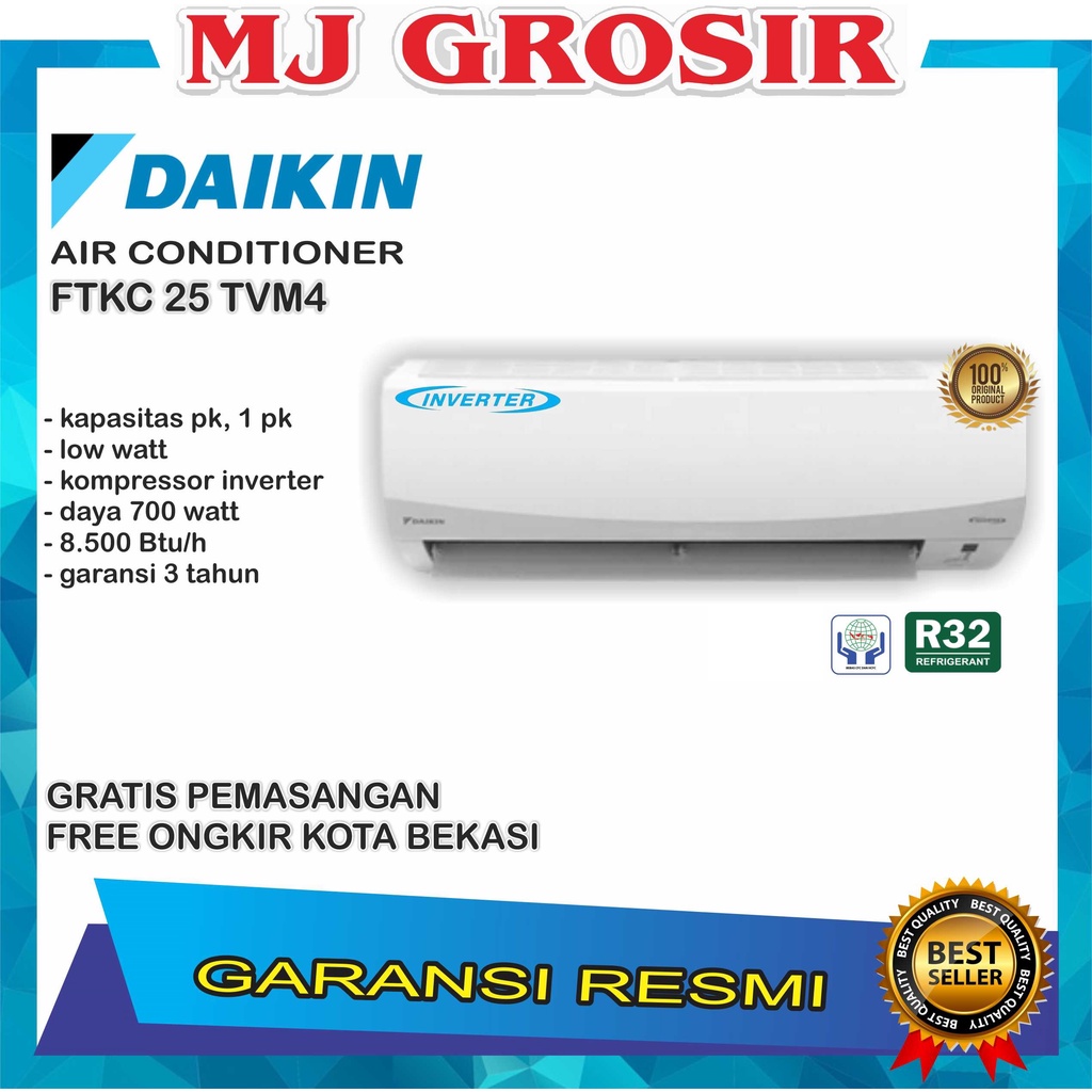 AC DAIKIN FTKC 25 TVM4 1 PK + PASANG R32 SMILE INVERTER