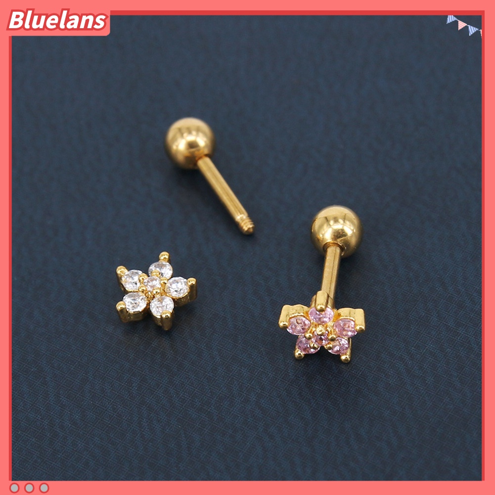 Bluelans 1Pc Women Cubic Zirconia Flower Ear Stud Earring Piercing Cartilage Jewelry Gift