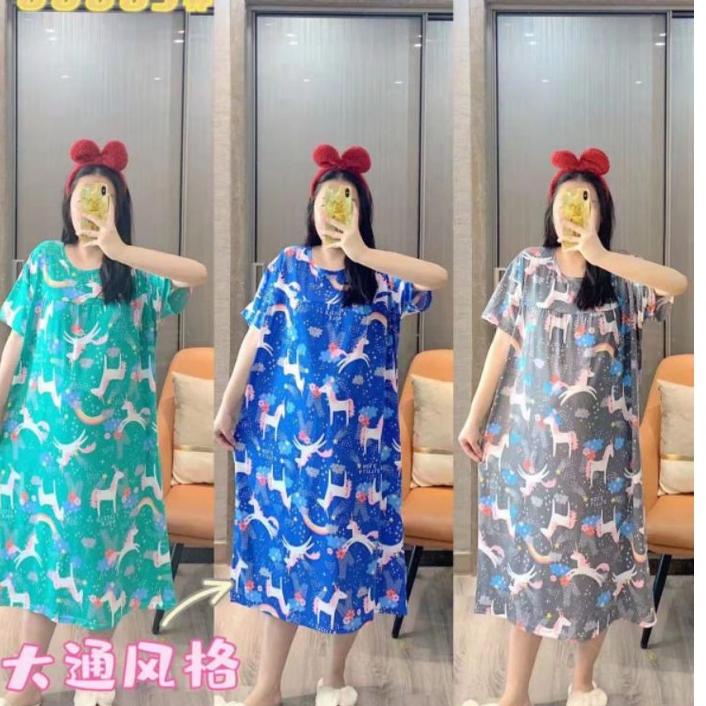 ADL8-6982❱ Daster Jumbo Wanita Dress Korea Baby Doll & Dress Kantong LD 120 Piyama Import Korean Sty