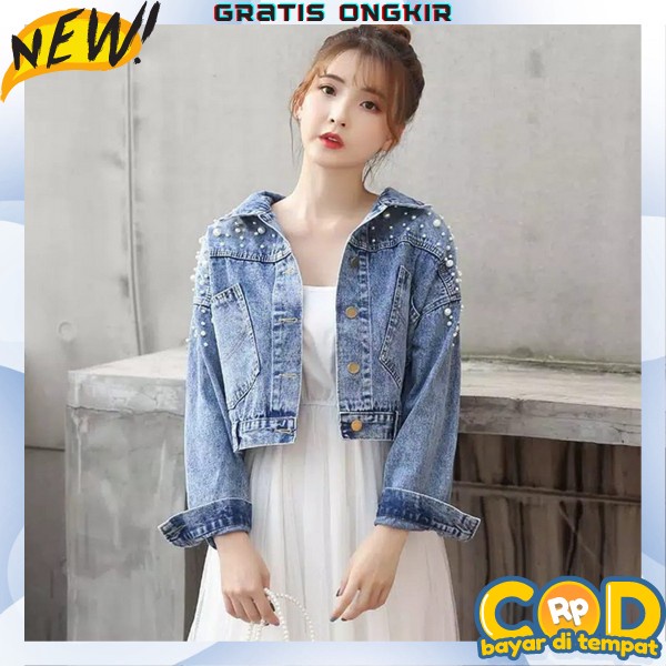 Jaket Wanita Korea Import Cwe Distro Cewek Jins Uo554 Jaket Levis Lo71 Jaket Jeans Mutiara Kode L 93