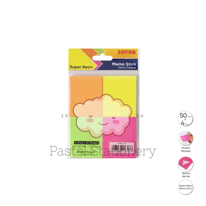 

Memo Stick Sticky Notes 4 Warna Neon - Kertas Memo Tempel Joyko MMS-31