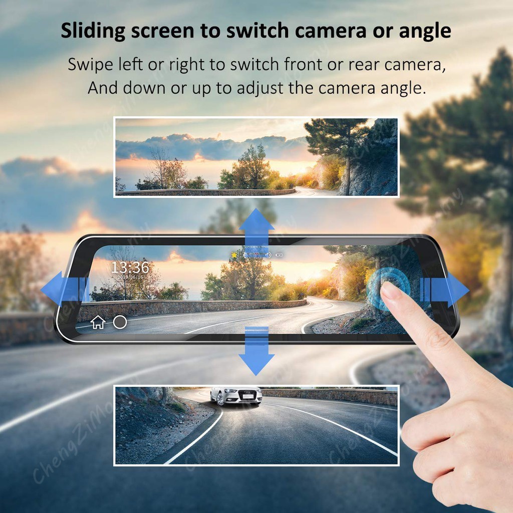 ⚡Garansi 6 Bulan⚡LALAHOO Dash Cam Car DVR Camera 10'' IPS Touch Screen Rearview Mirror Full HD 1080P Night Vision Stream Media Dual Lens Car Camera Spion 170° Wide Loop Recording Image 8