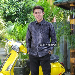 BATAVIA Kemeja Batik Pria Modern Premium Lengan Panjang Terbaru - Baju Hem Batik Pria Hitam Tangan Panjang Cowok Kondangan Pesta Kerja
