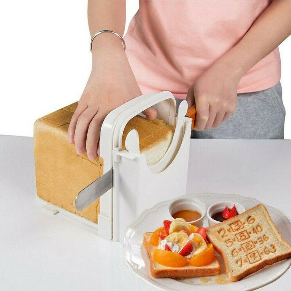 Toast Slicer Foldable 4gear Adjustable Slicing Perlengkapan Memanggang Panduan Pemotongan Serbaguna Dengan Nampan Remah Untuk Homemade