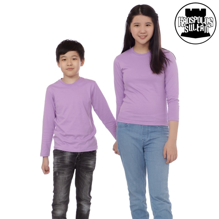 Baju Kaos Polos Anak lengan Panjang Warna Ungu Muda Untuk Usia 2 Tahun sampai Dengan 13 Tahun