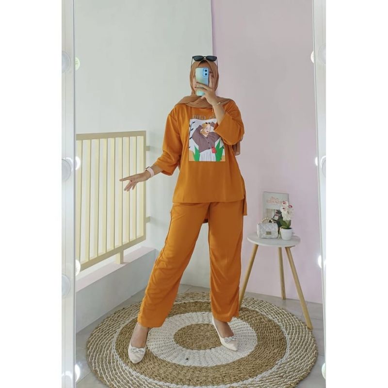 NEW BAJU VIRAL WANITA SABLON (BAJU+CELANA) SETELAN TERBARU WANITA/ ONE SET BAJU VIRAL
