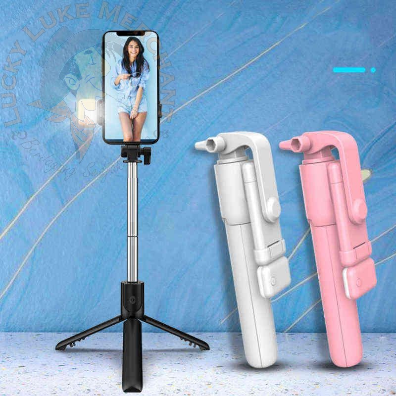 Tripod Tongsis Tomsis Wireless Bluetooth  Combo 4in1 3in1 Photo Video Selfie Vlog Tiktok Youtube Live for Handphone Smartphone-4in1 with LED Light