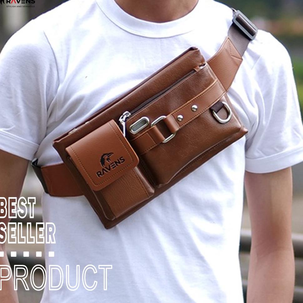 Tren Terbaru Tas Selempang Pria Free Dompet Tas Ravens Waistbag Tas Slempang Anti Air Tas Pria Waist