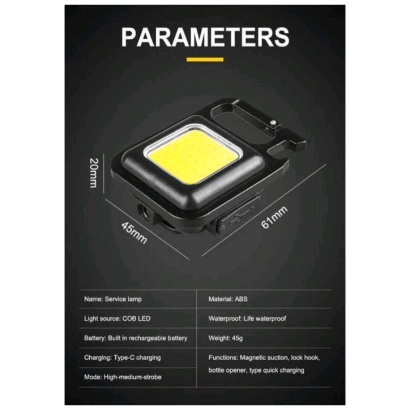 Lampu Senter LED COB mini USB Charger / Multifungsi Super / Lampu LED Gantungan Kunci / Lampu Camping Cas