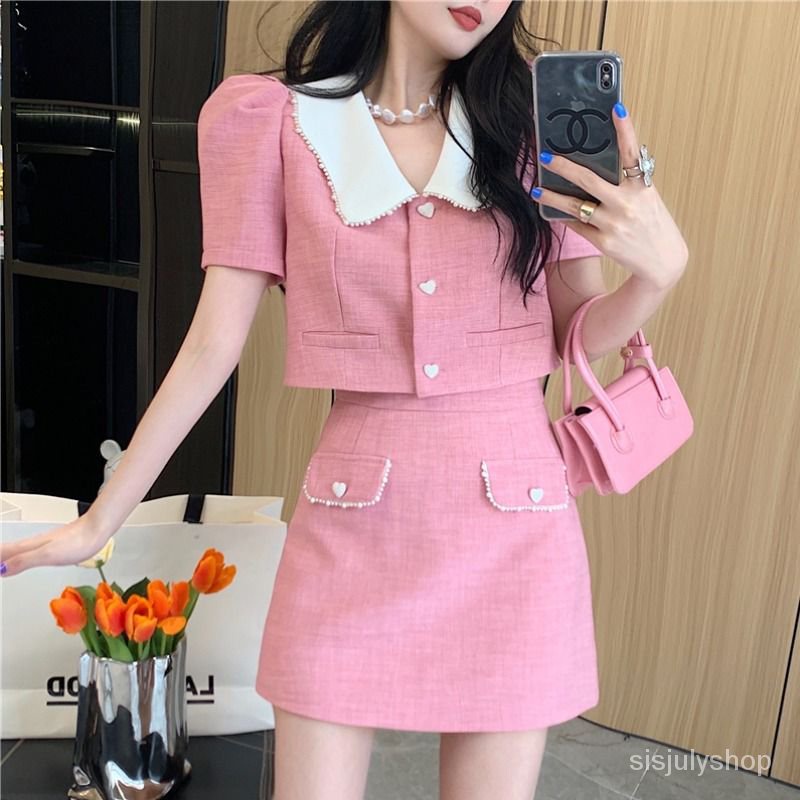 #Sisjuly# Gaun setelan gaya wangi kecil wanita gaun pendek setengah rok atas setengah rok Prancis se