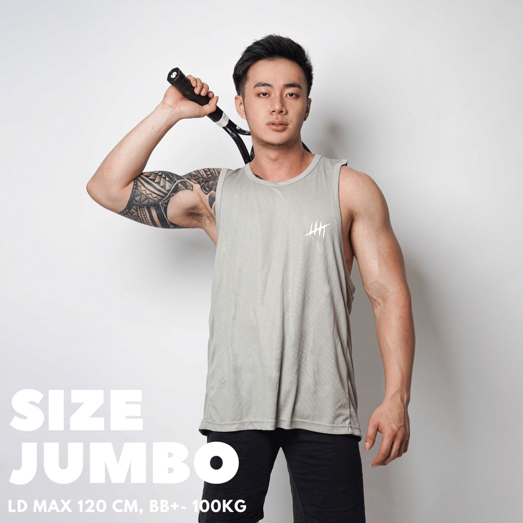 DONSON Sportswear Simple Low Cut T-back Singlet Dalaman Tanktop Olahraga Kasual Extra Fine Polyester Grey Jumbo