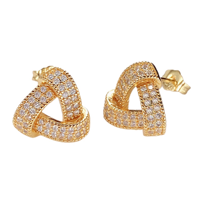 Anting Stud Bentuk Segitiga Aksen Batu Kubik Zirkonia Serbaguna Untuk Wanita