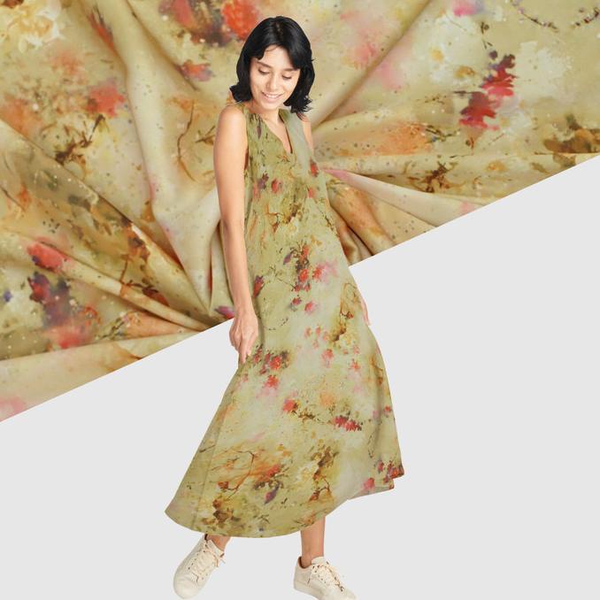 Silky Strech Motif Abstract Bunga Fairy (YELLOW) (Alta Moda)*