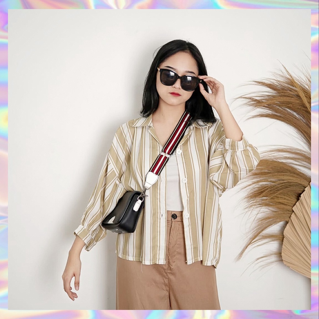 BEFAST - ZFS OOTD Kemeja LINDIAN / LOLLY RAYON DIAMOND OVERSIZE JUMBO SHIRT / Hem Stripe Wanita Terbaru / Pakaian Kerja Wanita / Kemeja lengan Panjang / Fashion Casual remaja ABG / Hem Motif Garis-Garis Kekinian Wanita / Kem Bisa Di Jadikan Outer / Trendy