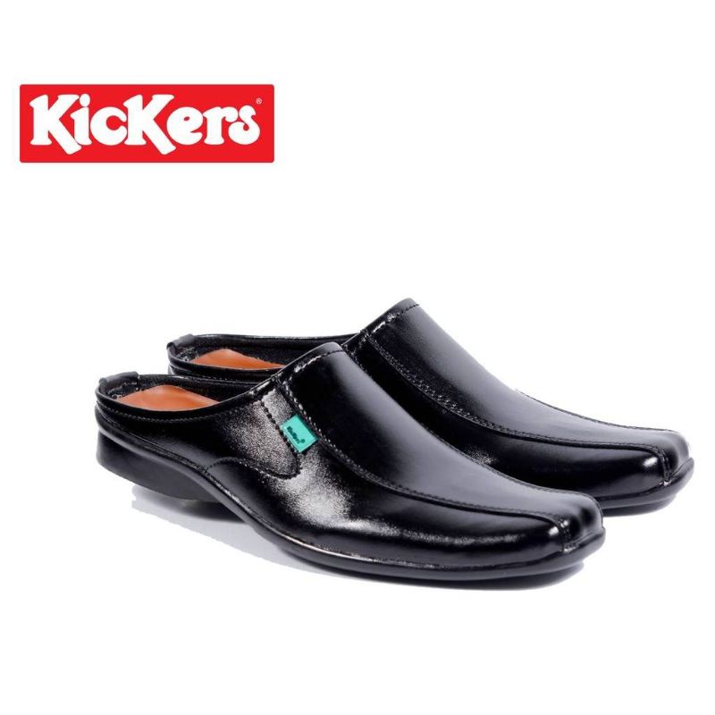 Sandal Pria Kulit Kickers Sepatu Bustong Licin Hitam