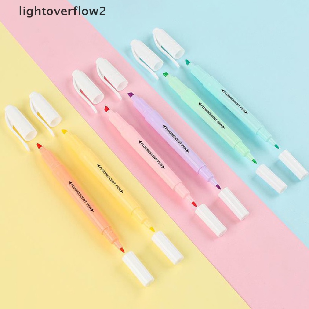 (lightoverflow2) 6pcs / Set Spidol Dua Sisi Warna Permen Untuk Sekolah / Kantor