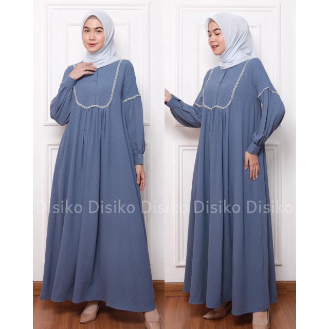 Terbaru , Gamis Youmi katun Linen Crincle  Original Disiko Exclusive , Gamis casual muslimah.
