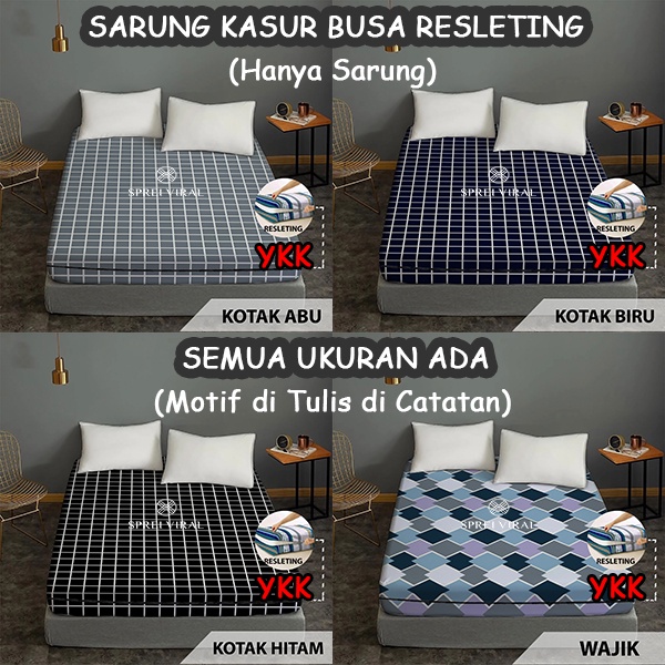 Sarung Kasur Busa / Kapuk  / Springbed / Lantai Bulu Cover Sprei Resleting Ukuran No 1 2 3 4 Custom Kecil Bahan Katun Kapas Tebal 10 15 20 cm Motif Kotak Hitam Estetik Inoac Palembang