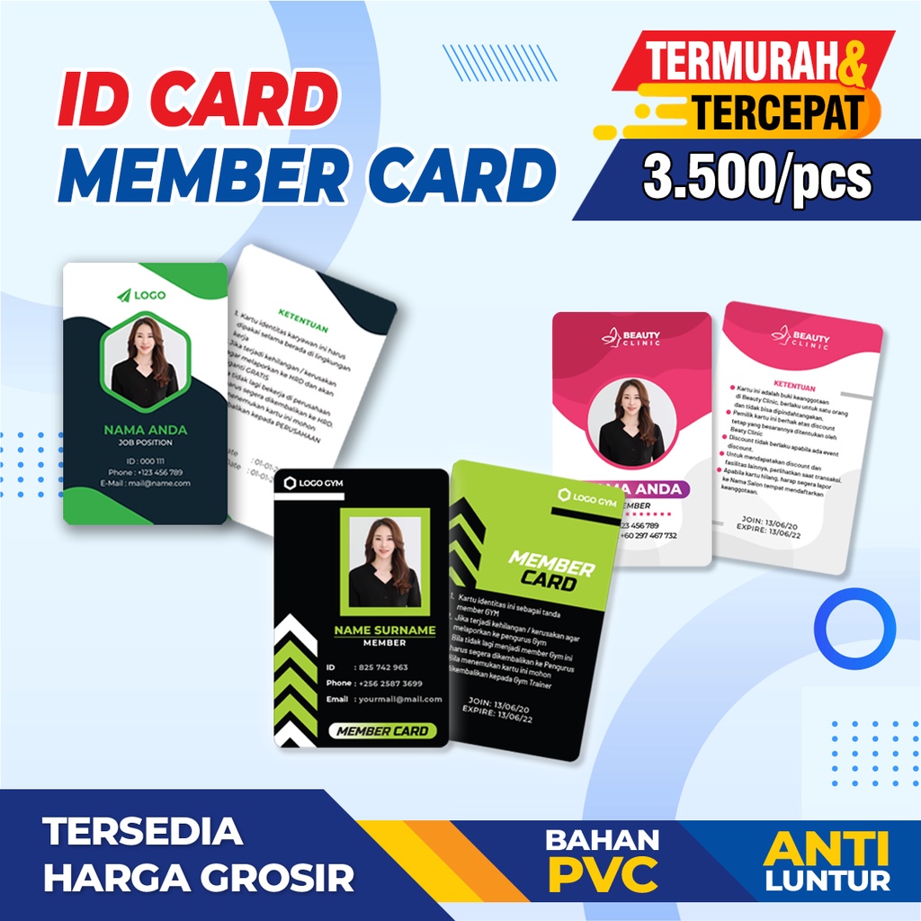 

CETAK ID CARD PVC MURAH PRINT KARTU MEMBER CARD 1 - 2 SISI HARGA SAMA