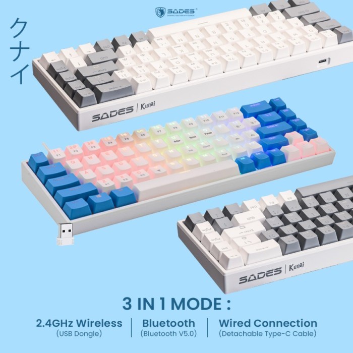 Sades Keyboard Sades Kunai 3 in 1 Connection Mechanical Gaming