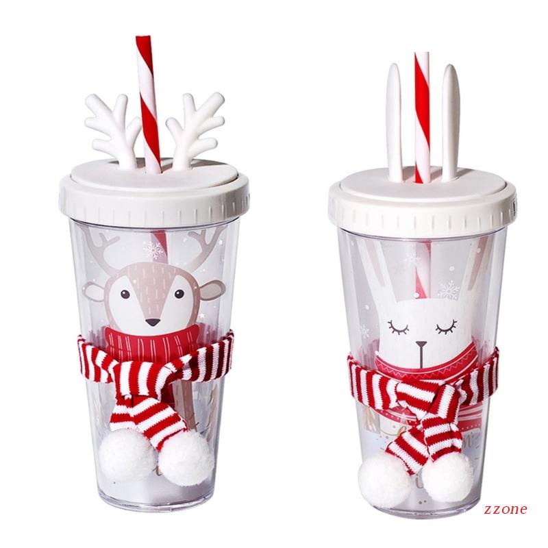 Cangkir Kopi Bentuk Kelinci Rusa Bahan Plastik Dengan Tutup Dapat Digunakan Kembali Untuk Travel