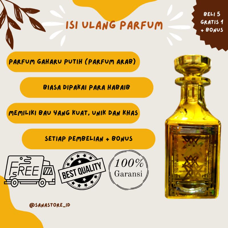 PARFUM ARAB/PARFUM BIBIT MURNI/PAFRUM GAHARU PUTIH/TAHAN ± 5-8JAM