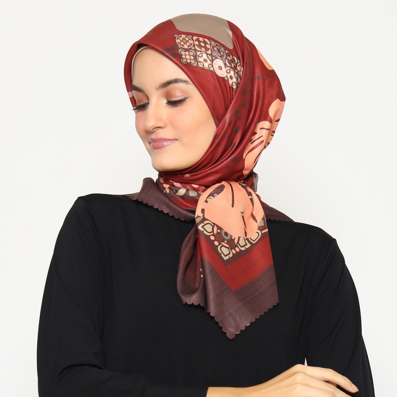 CLASSIC RED - Diiva Scarf Voal Motif Print Premium Jilbab Hijab Kerudung Segiempat