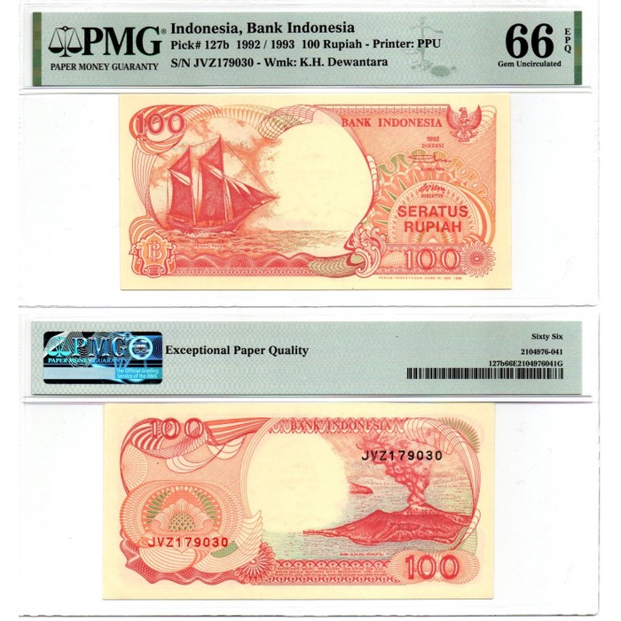 Uang Kertas 100 Rupiah Emisi 1992 Tahun 1993 PMG 66 EPQ